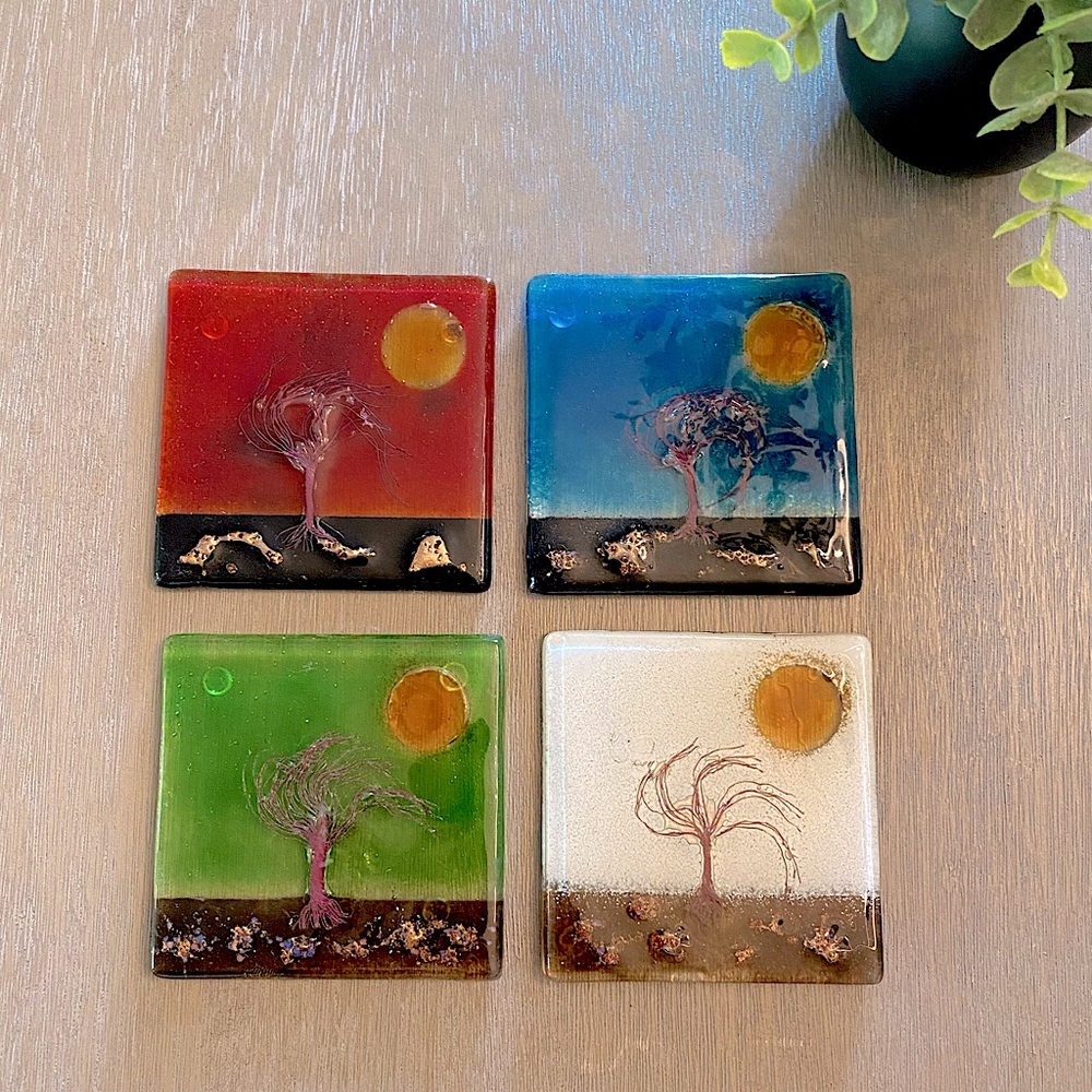 Handmade ( from Greece) Art Glass Coasters ( Set of 4) .